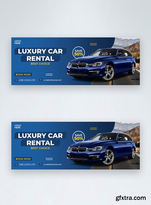 Blue Luxury Car Rental Facebook Cover Template 450030241