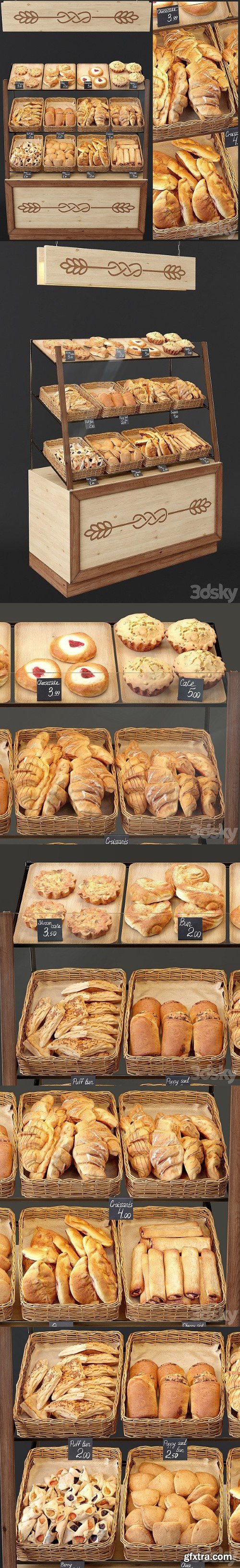 Showcase With Pastries For Shop and Cafe Bread | Vray+Corona
