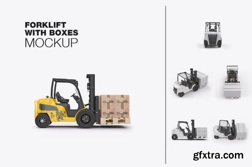 Set Forklift with Boxes Mockup UMKQCMW