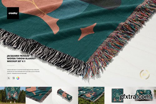 CreativeMarket - Fringed Woven Throw Blanket Mockup 1 - 7400622