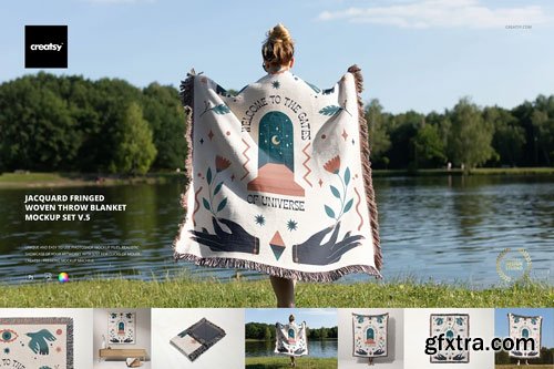 CreativeMarket - Fringed Woven Throw Blanket Mockup 5 - 7400890