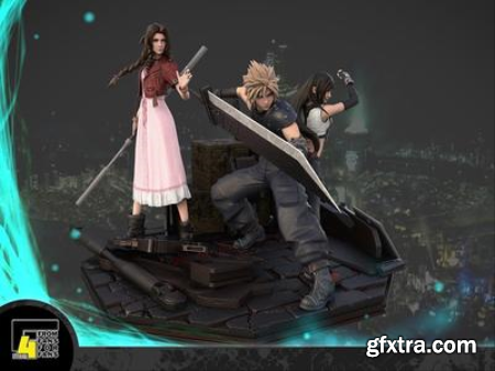 F4 studio – Final Fantasy 7 Remake Cloud, Aerith, Tifa Diorama – 3D Print Model