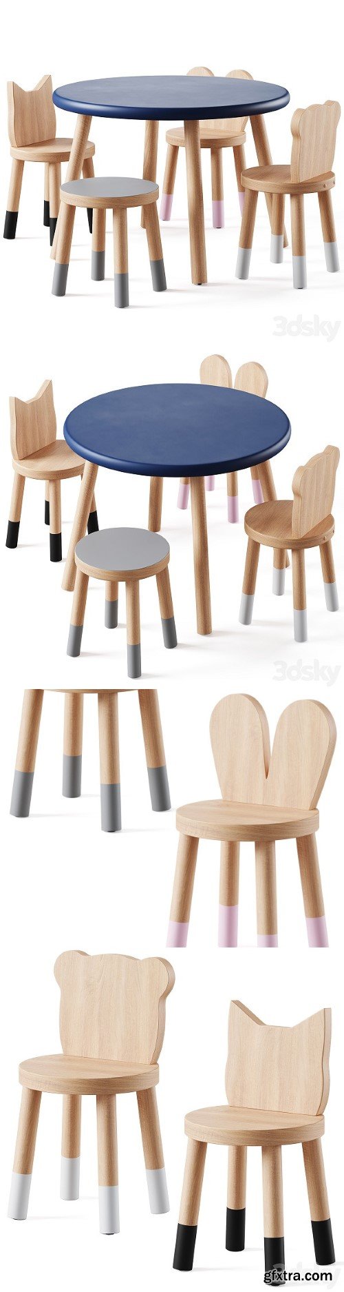 Nico & Yeye Round Kids Table and Chairs by Pottery Barn | Vray+Corona