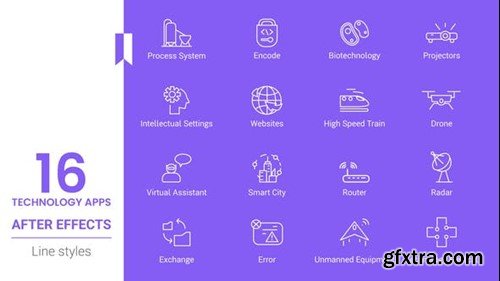 Videohive Technology Apps Line icons Pack 44258051