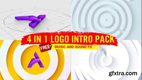 Videohive Logo Animation 4 in 1 pack logo Reveal minimal logo opener Ident with free music and fx 44244673