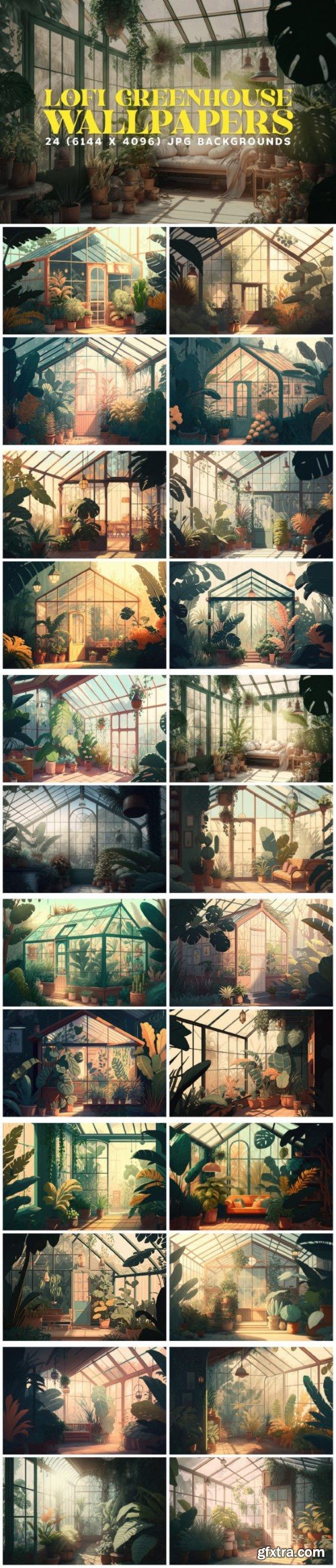 24 Cozy Lofi Greenhouse Backgrounds 6K