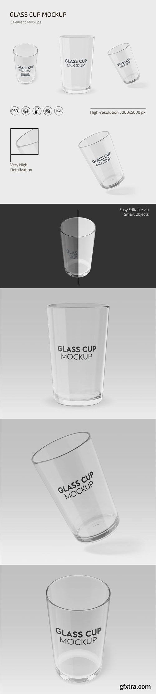 Realistic Glass Cups PSD Mockups Templates