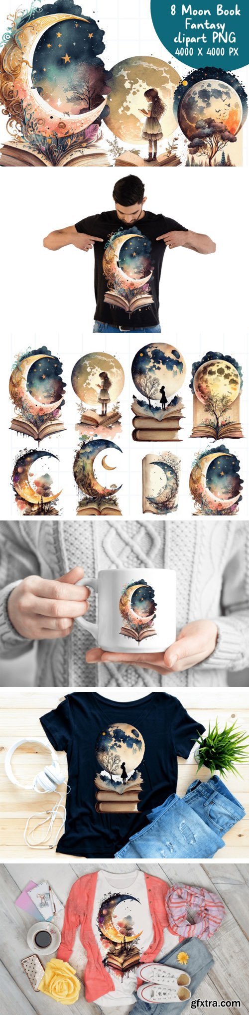 8 Moon Book Fantasy PNG Elements Clipart