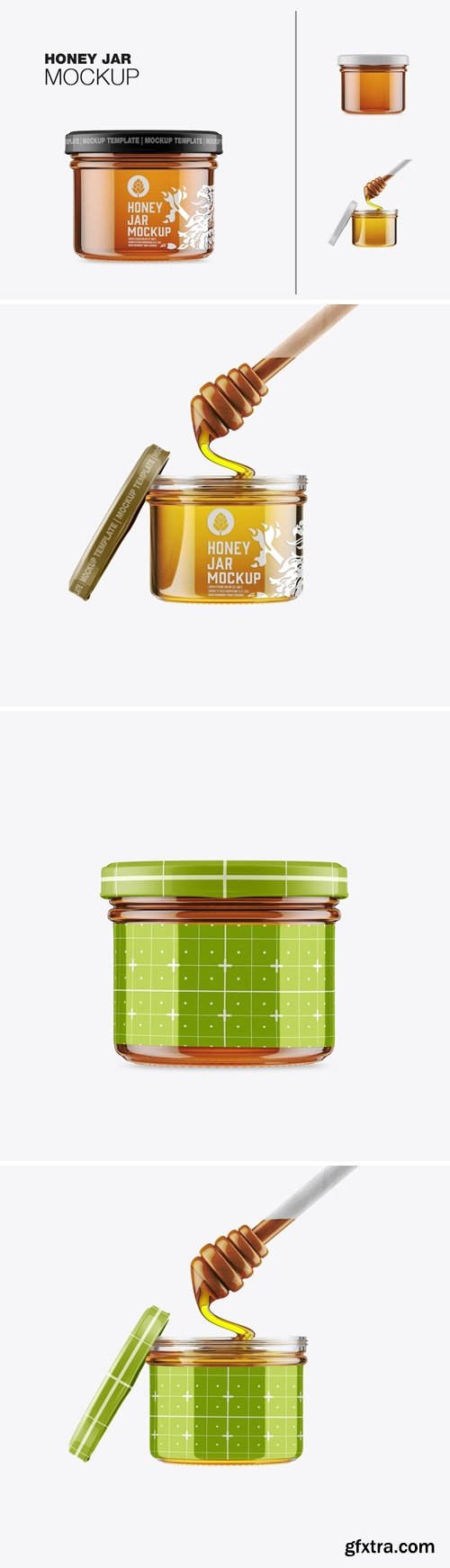 Honey Glass Jar and Spoon Mockup 3VFBEM8