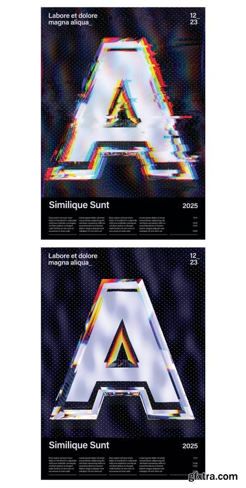 Modern Abstract Poster Layout with Colorful Glitch Backdrop 403481153