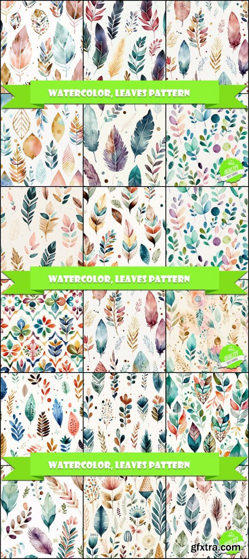 Watercolor Leaves Patterns Collection
