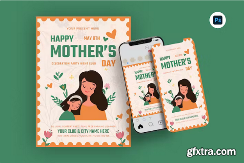 Orange Mothers Day Flyer Template