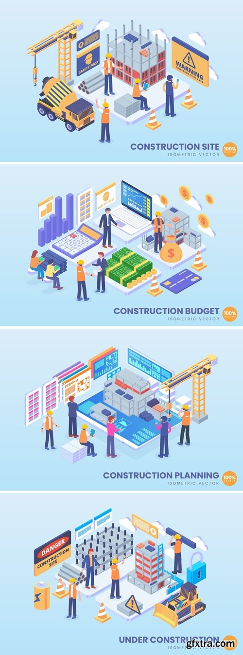 Isometric Construction Budget Vector Concept
