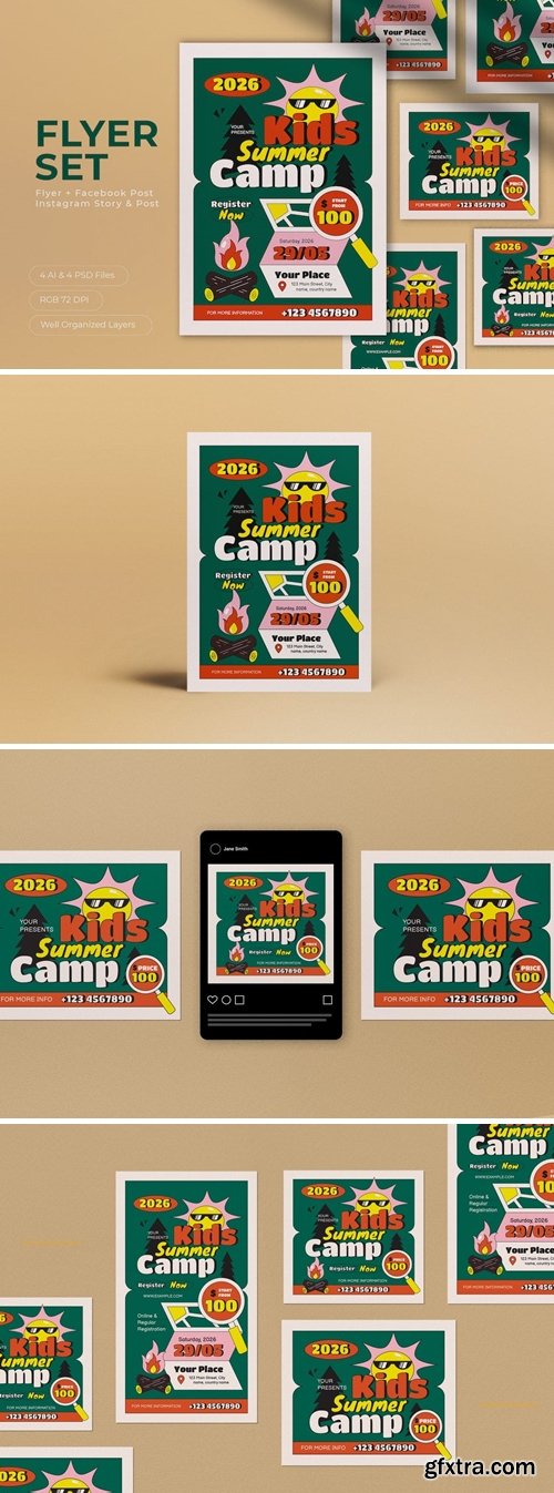 Green Retro Kids Summer Camp Flyer Set 2E4DP29