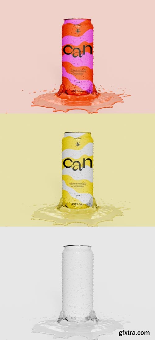 Beer or Soda Cans with Splash Mockup 594055244