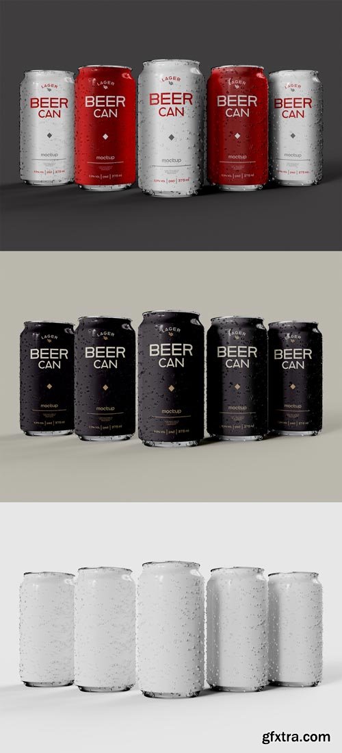 Five Beer or Soda Can with Drops Mockup 593934361