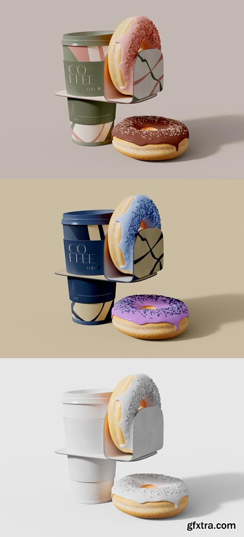 Coffee Cup with Donuts Holder Mockup 593933085