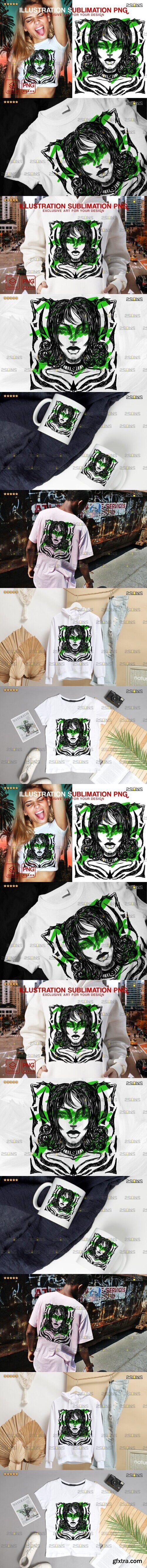 Tattoo Girl Illustration PNG Sublimation
