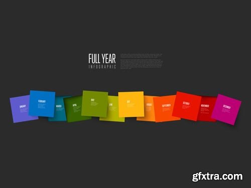 Infographic dark full year mosaic timeline template made from squares 596657558