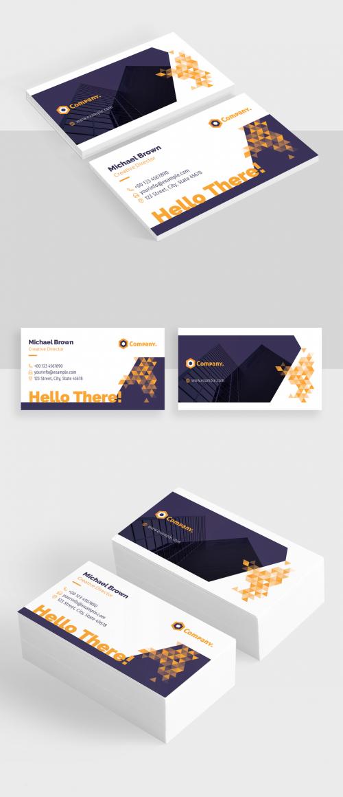 Business Card Layout with Yellow Gradient Triangle Elements 383380331