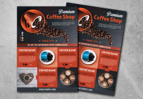 Coffee Shop Flyer Layout with Red Accents 241792448