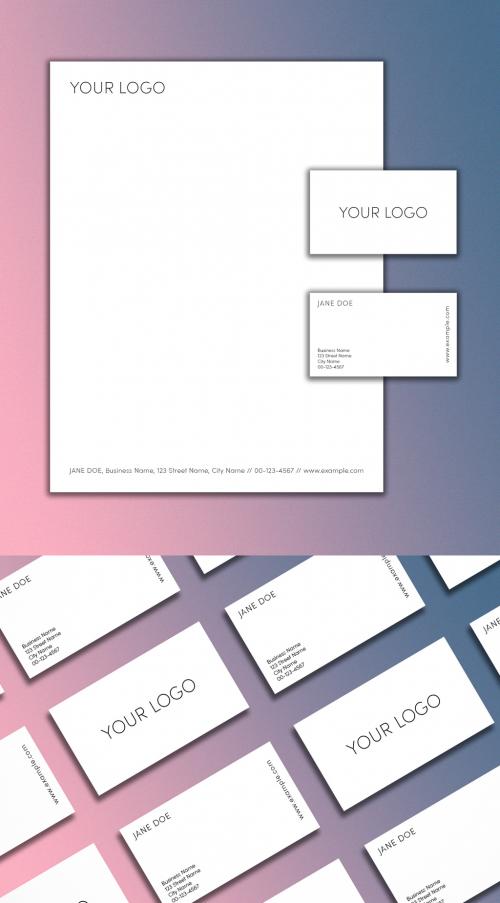 Black and White Business Card and Letterhead Layout Set 254519243