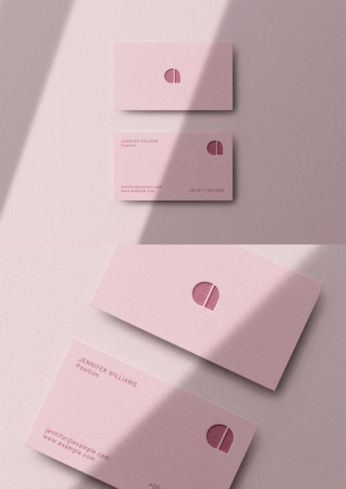 Pink Deboss Emboss Business Card Logo Effect Mockup Template 581482350