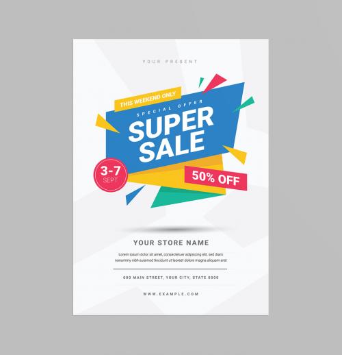 Super Sale Flyer Layout with Colorful Banners 186058080