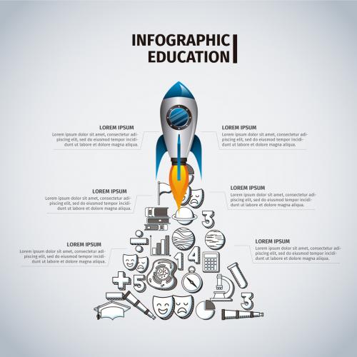 Education Infographic with Rocket Illustration Element and Hand Drawn Style Icons 125033301
