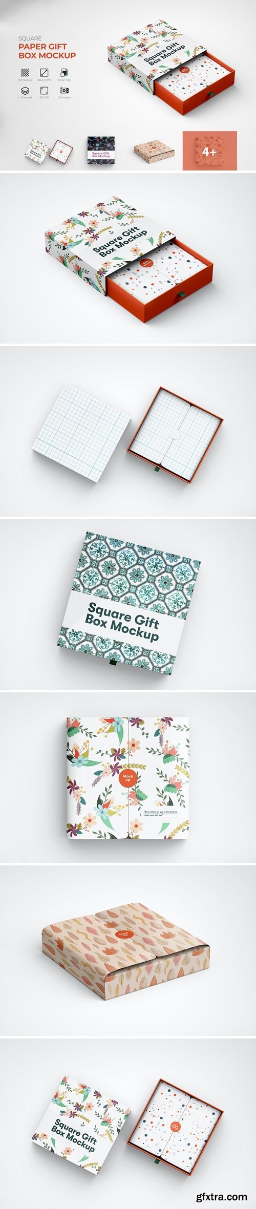 Square Paper Gift Box PSD Mockup LNYKD92