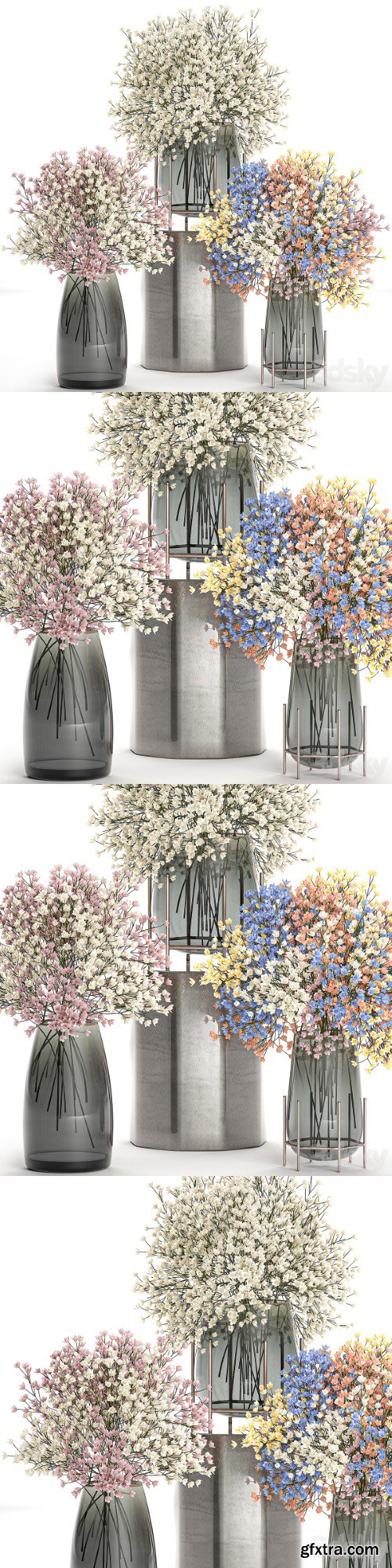 Bouquets set 105. White bouquets, vase, flowers, Gypsophila, Gibsolubka, Kachim