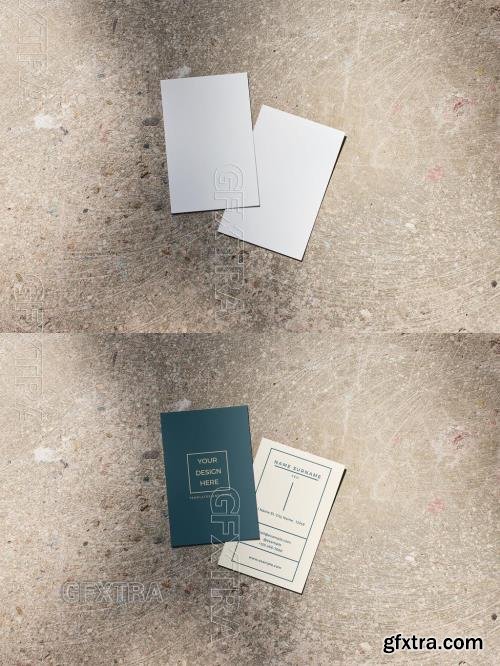 Overhead Mockup of Two Vertical Business Card 544817599