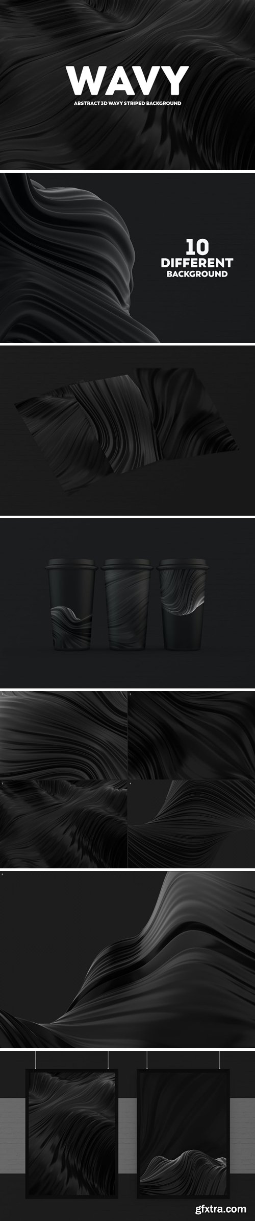 Abstract 3D Wavy Backgrounds - Black Color QZ6QPUL