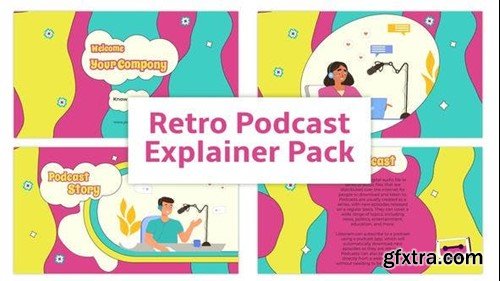 Videohive Retro Podcast Explainer Animation Scene Pack 45655459