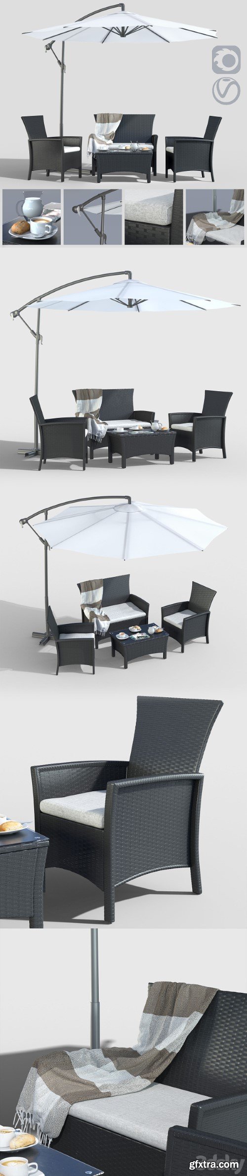 Furniture made of polyotonga with an umbrella