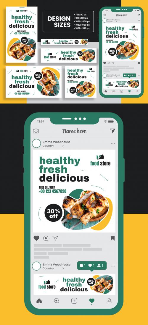 Delicious Fresh Food Web Banner Set Design Template 580233684