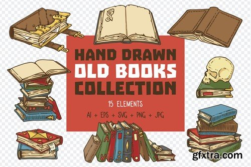 Hand Drawn Old Books Collection