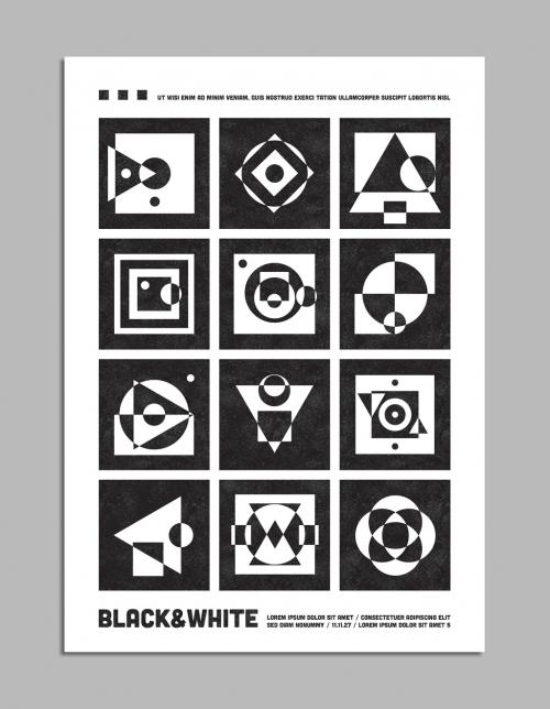 Creative Flyer Layout with Black and White Geometric Shapes 320862124