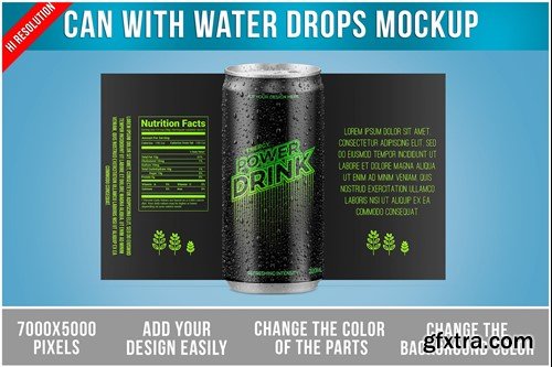 Can With Water Drops Mockup 220 ml Template