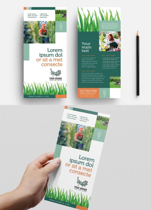 Thin Gardening Flyer Layout with Grass Illustrations 338507228