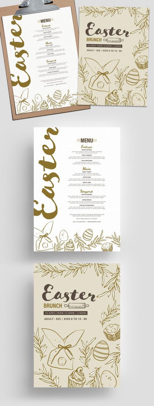 Easter Menu Layout with Egg and Cupcake Illustrations 343588027