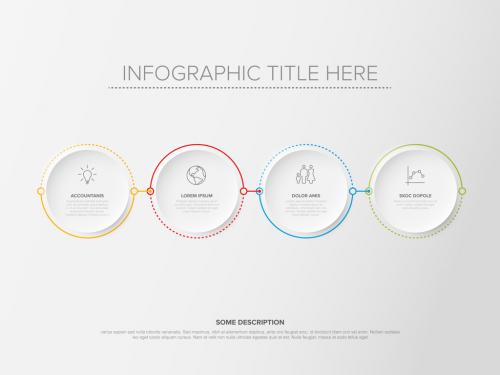 Minimalistic four steps elements template with circles and icons 594250325