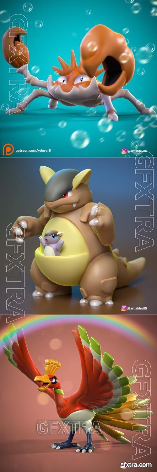 Pokemons - Kangaskhan and Ho-Oh and Kingler – 3D Print Model