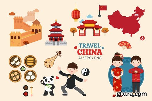 Travel China elements map and landmarks symbols. 3X8SH56