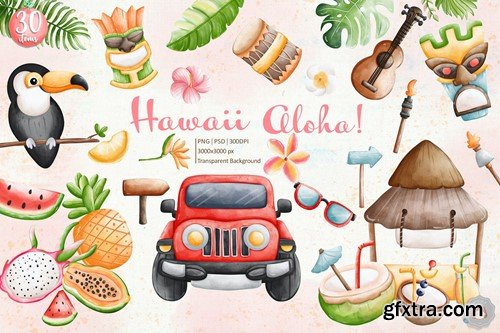 Watercolor Aloha Hawaii Cliparts Decoration WSGD2EP