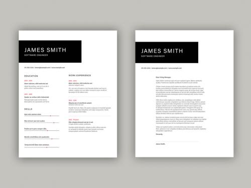 Resume Layout Set with Black Header and Red Accents 326736454