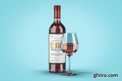 Wine Bottle Mockup with Glass 55YH2PU