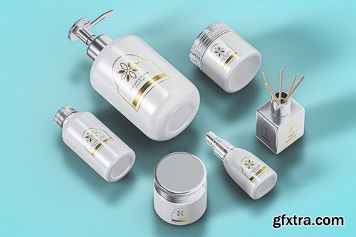 Cosmetic Products Packaging Composition Mockup CK7WQDB