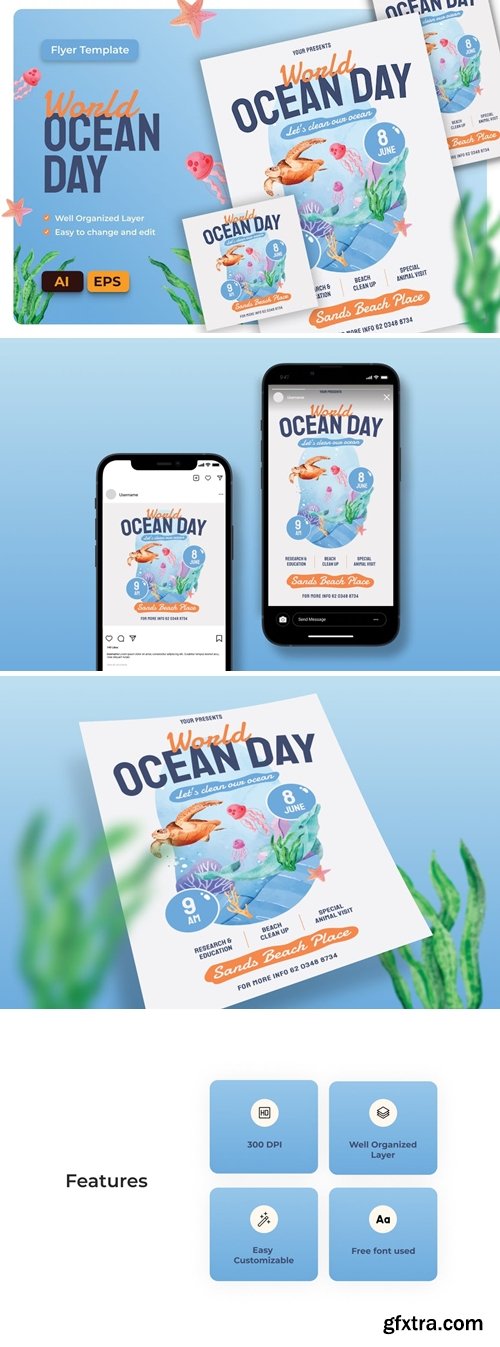 World Ocean Day Flyer AI & EPS Template XK87TKJ