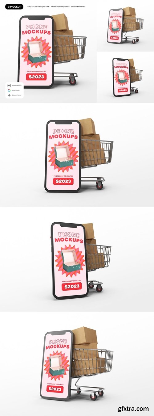 Phone with Shopping Cart Mockup ZXVZZ9P